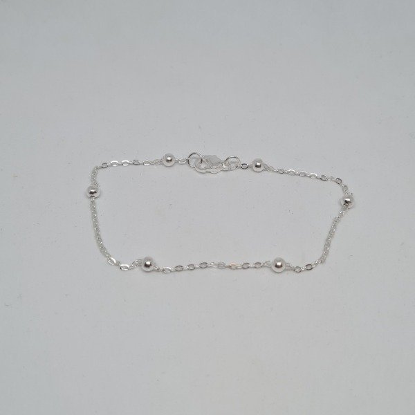 Producto - Pulsera plateada eslabonada con bolas fina 19cm
