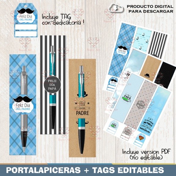 Producto - Kit Imprimible Dia Del Padre Portalapiceras + Tag Editable