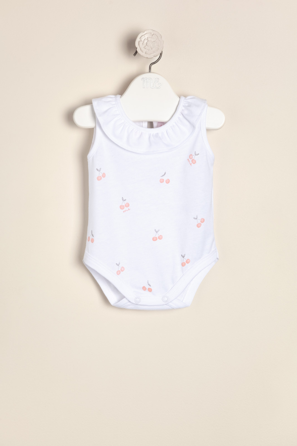 Producto - Body MC de algodon con voladito en el cuello estampado Cerezas ME