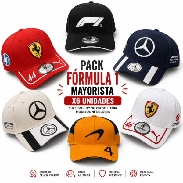 Producto - pack mayorista surtido por 6 gorras premium, estilo formula uno importado