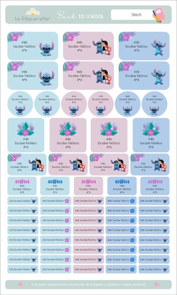Producto - Etiquetas Escolares Stitch