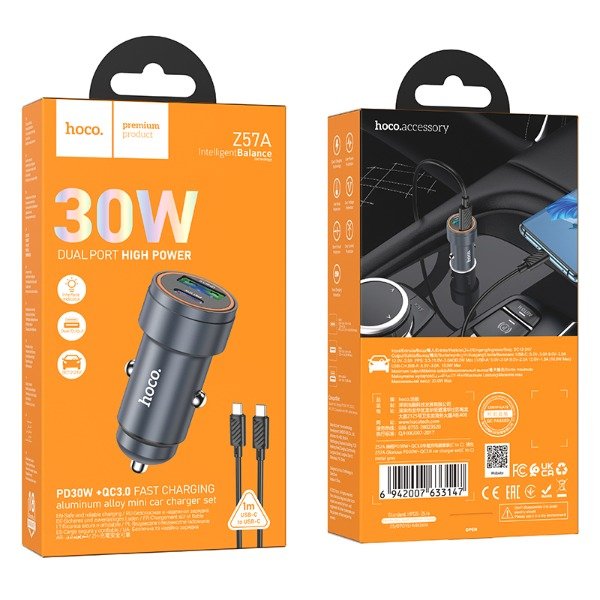 Producto - HOCO - Z57A Cargador Auto Dual Port 30W (C to C) - 0