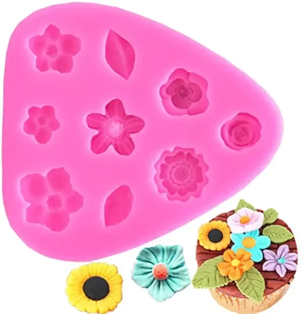 Producto - Molde silicona 7 florcitas más hojas - 2