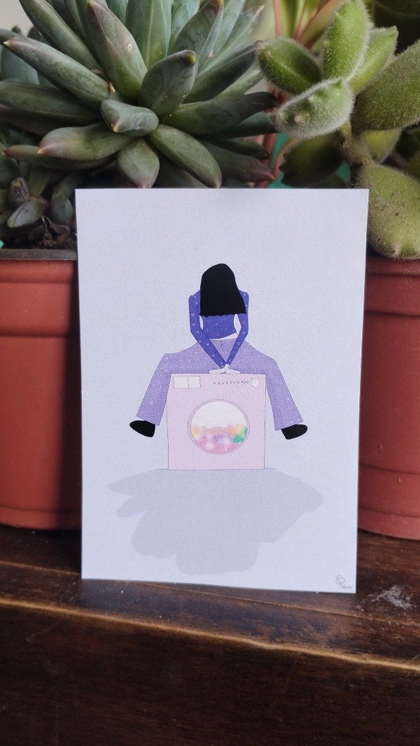 Producto - Sticker grande "Chica triste en lavarropas"