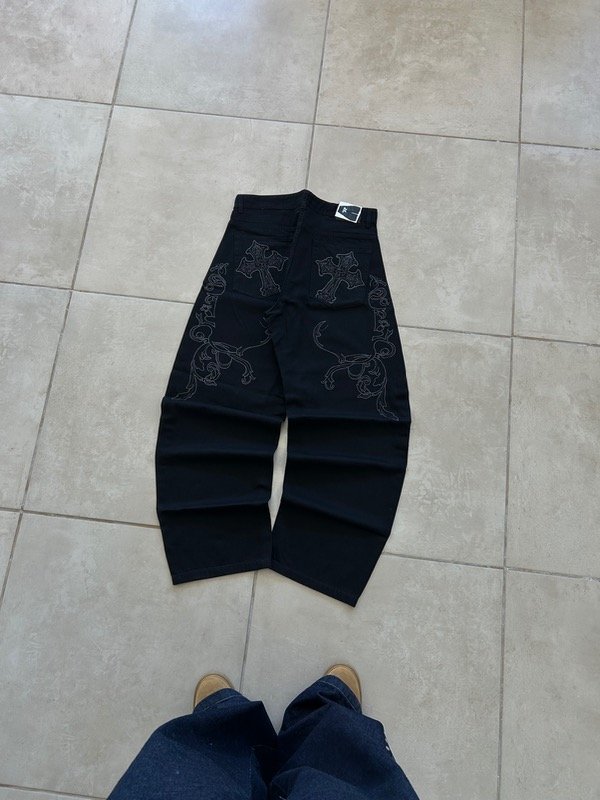 Producto - JEAN BAGGY BALLON RAW BLACK CRUZ