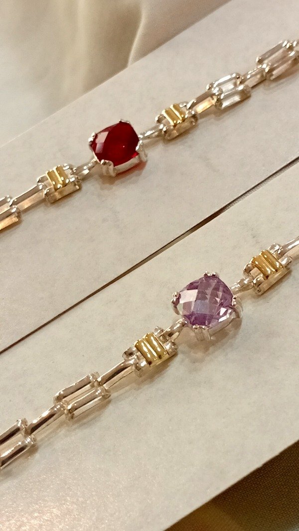 Producto - Pulsera de Plata 925 y oro piedra cuadrada facetada