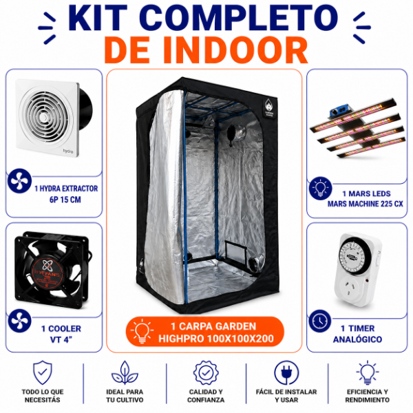 Producto - KIT INDOOR CARPA GARDEN 100X100 + MARS LEDS 225CX + ACCESORIOS