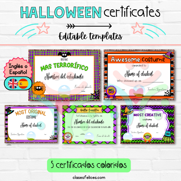 Producto - Halloween Certificates - ESPAÑOL o INGLES