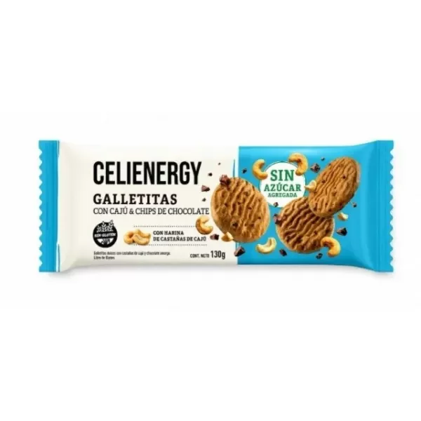 Producto - Galletitas con cajú y chocolate sin azucar130gr CELIENERGY