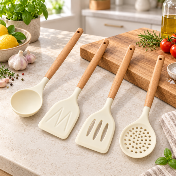 Producto - SET DE 4 UTENSILIOS DE SILICONA Y MADERA PREMIUM 33CM X 8CM - 1