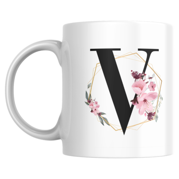 Producto - Taza - V (Inicial negra con flor) - 0