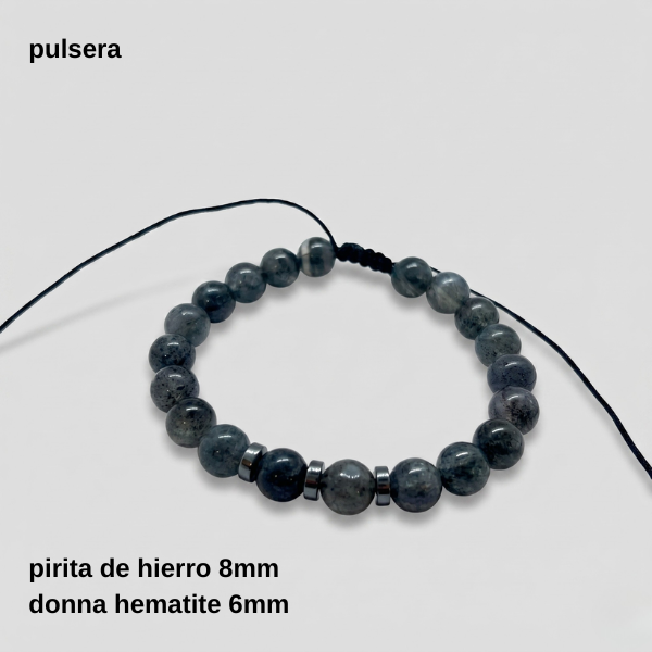 Producto - PULS.HOMB.FP - Pulsera regulable pirita de hierro y hematite dona 6mm (DÓLAR)