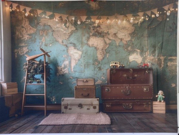 Producto - FONDO VINTAGE AVION MAPA VALIJAS SIN FALLA 200X150 V21