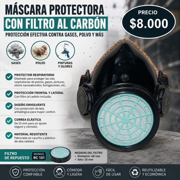 Producto - MASCARA PROTECTORA CON FILTRO AL CARBON GASES POLVO