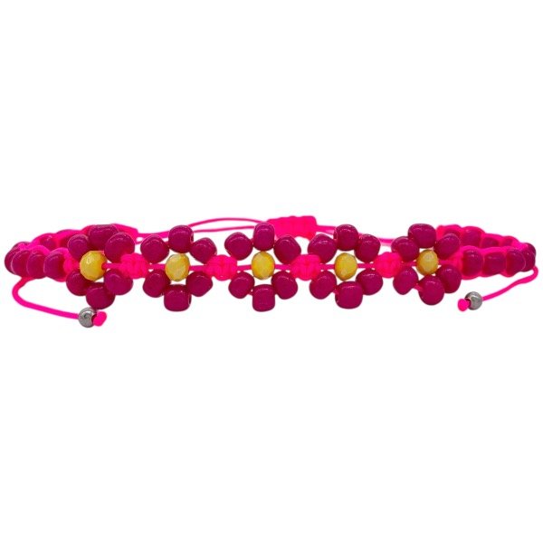 Producto - Tobillera de hilo y mostacillas - Margaritas - Fucsia