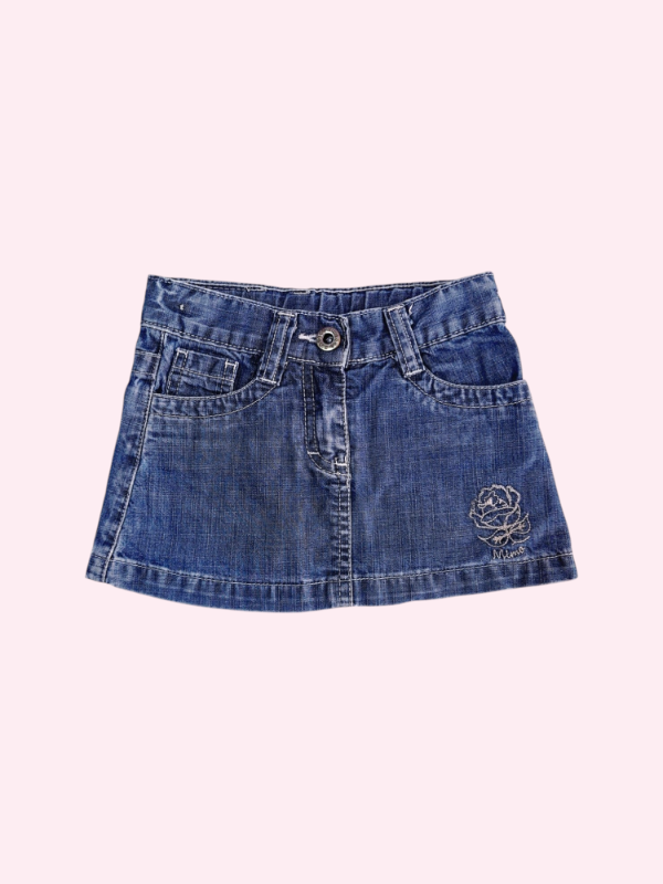 Producto - Pollera de jean azul oscura con flor bordado Mimo 2 años