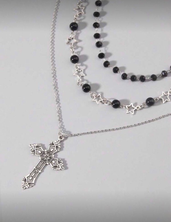 Producto - Set de 3 collar cruz y perlas
