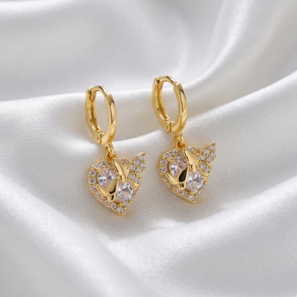 Producto - Aros corazón mariposa con strass - Acerl