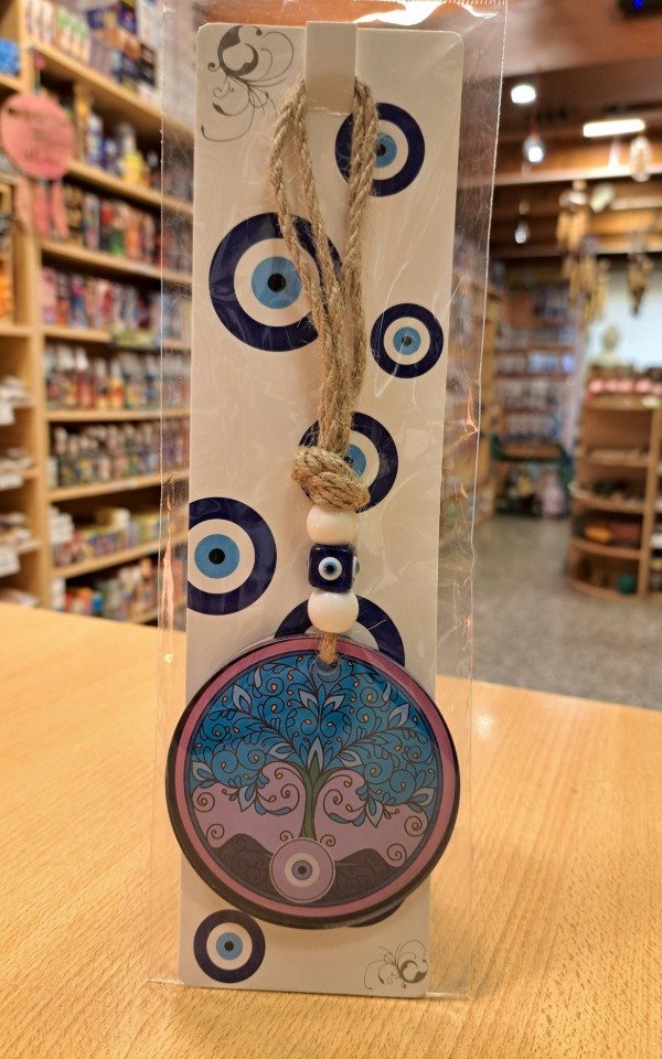 Producto - Colgante de vidrio chico Arbol con hilo yute 22 cm x 8 cm diametro