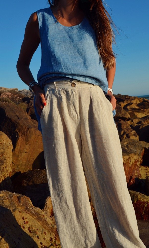 Producto - Pantalón 100 Lino Corte Sastrero Beige Renacimiento