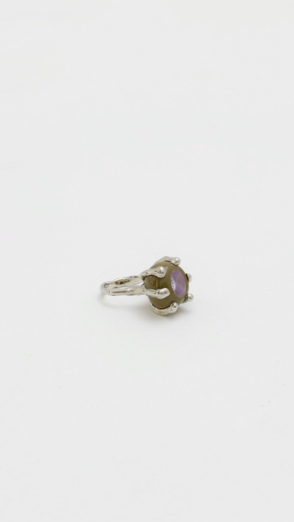 Producto - Anillo oliva y piedra lila (plateado) - 1