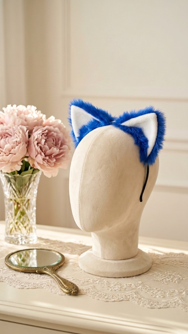 Producto - vincha neko gato Sonic peluche color azul - orejas triangulares
