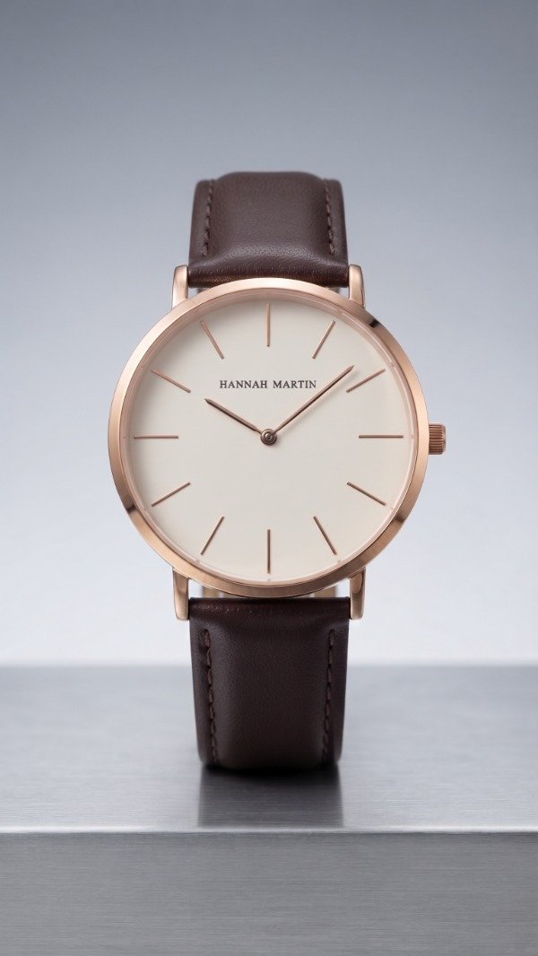 Producto - Reloj para hombre elegante minimalista dorado con cuero marrón