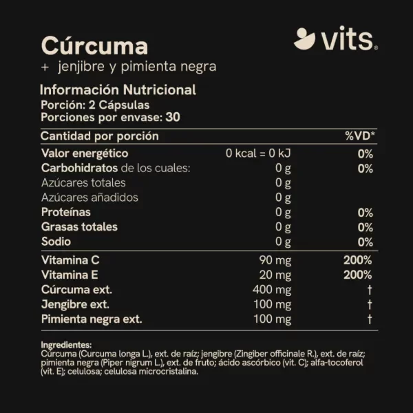 Producto - VITS CURCUMA JENGIBRE Y PIMIENTA NEGRA 60 CAPS - 2
