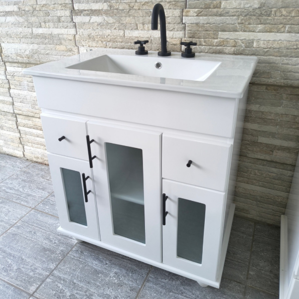 Producto - Vanitory de 70 cm (tres puertas, dos cajones, bacha de loza)