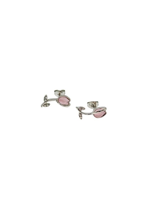 Producto - Aritos acero quirúrgico tulipán rosa con strass