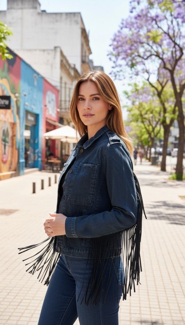 Producto - Campera GINEBRA  denim (1) flecos cuero