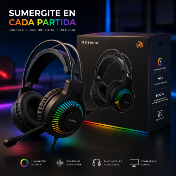 Producto - AURICULAR NETMAK VINCHA GAMER NM-N18