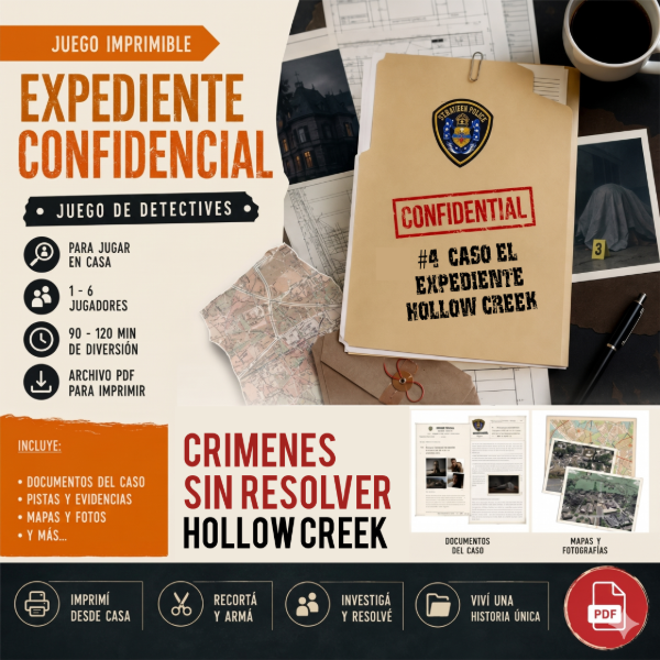 Producto - Crímenes Sin Resolver Caso El Expediente Hollow Creek #4 - Kit Imprimible