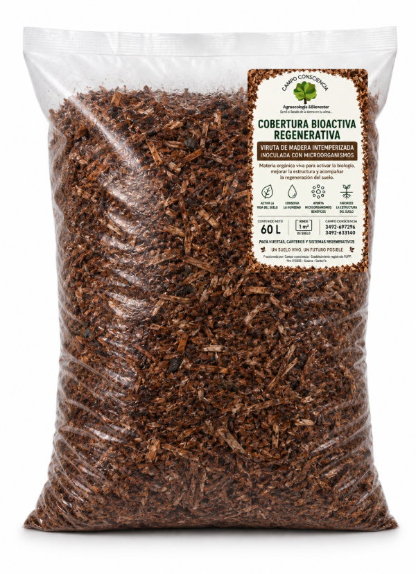 Producto - Cobertura Bioactiva Regenerativa - Viruta de madera natural inoculada.