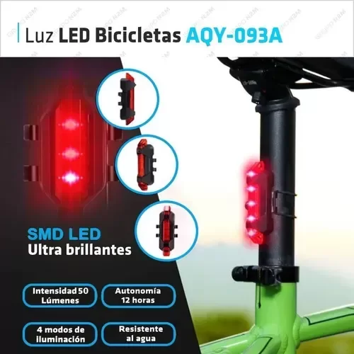 Producto - Luz Led Bicicleta Recargable Usb 4 Modos Dc918 Trasera Rojo