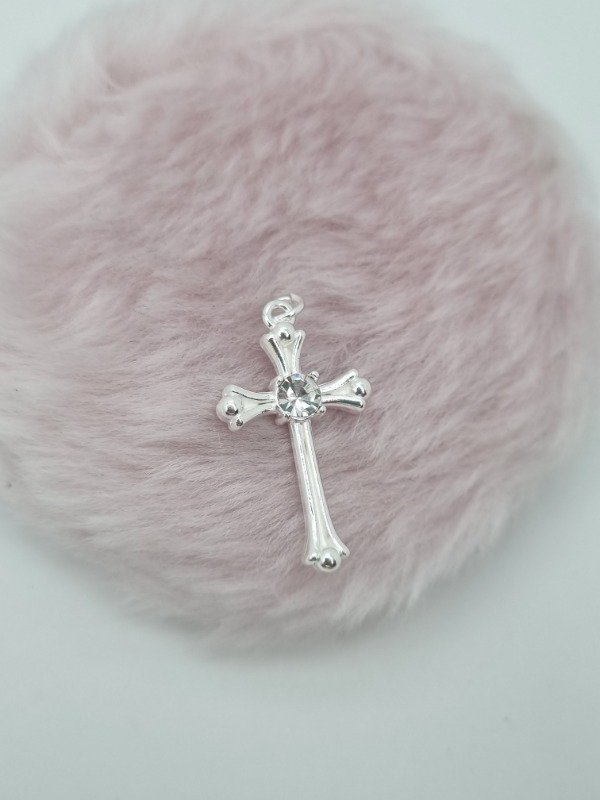 Producto - Dije acero blanco cruz strass centro