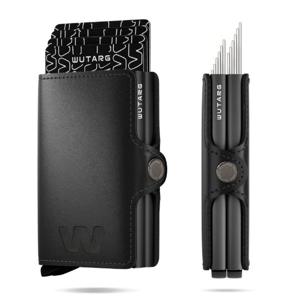 Producto - Billetera WUTARG Negro Tarjetero RFID Antirrobo Deluxe Series Dos Porta Tarjetas