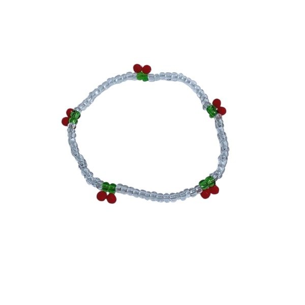 Producto - Pulsera elástica cereza piedritas blancas