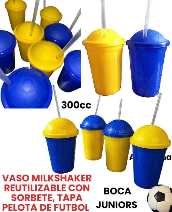 Producto - MILKSHAKER tapa pelota azul y amarillo 300cc