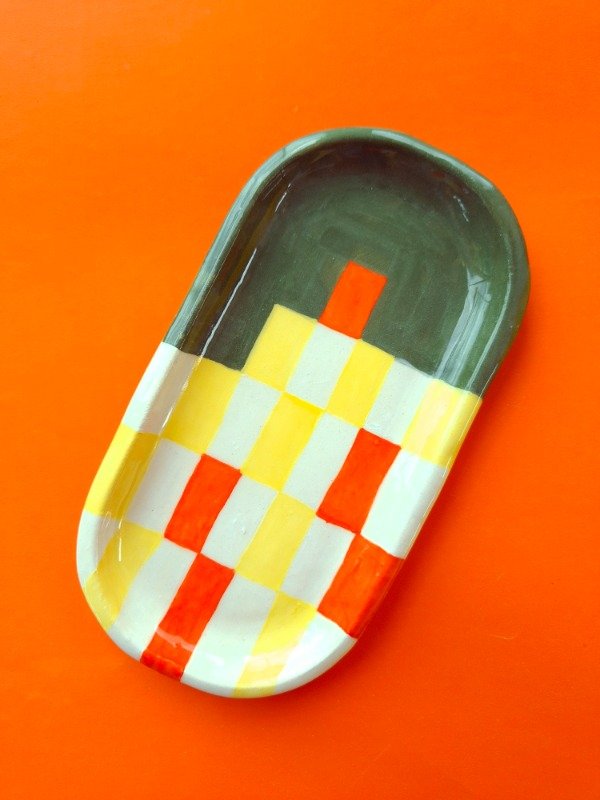 Producto - Bandeja mini Verde oscuro y cuadrillé amarillo