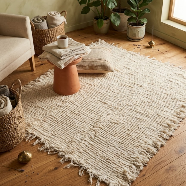Producto - Alfombra De Algodón Natural Tejida A Mano En Telar Magna - 0