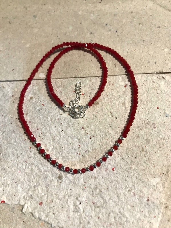 Producto - Choker Cristales Rojo Pelotitas
