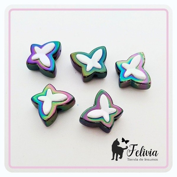 Producto - Cuenta acrílico AB negro tornasol x 5 u. Mariposa