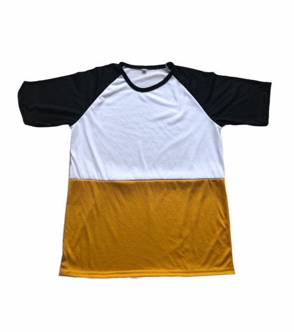 Remera ranglan tricolor UNISEX negro/blanco/mostaza