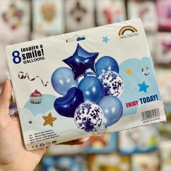Producto - Set de globos AZUL / Estrella corazón 8 pcs