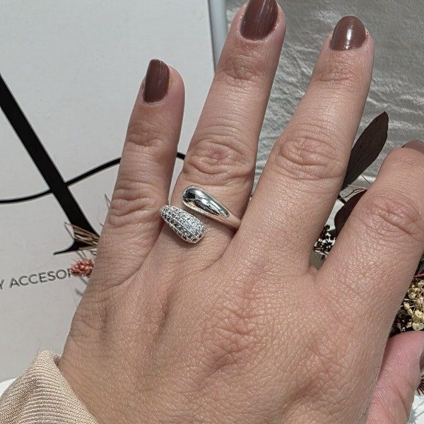 Producto - Anillo Ac. Blanco doble gota una lisa y otra con strass