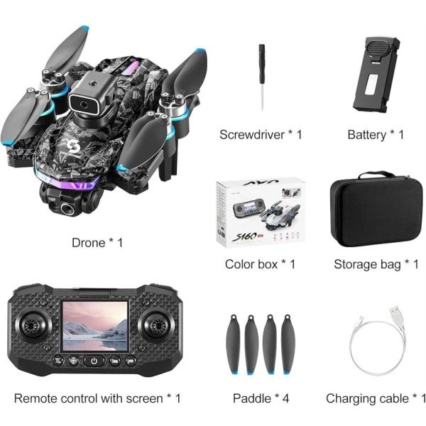Producto - Dron S160 con sensor de obstáculos y control con pantalla
