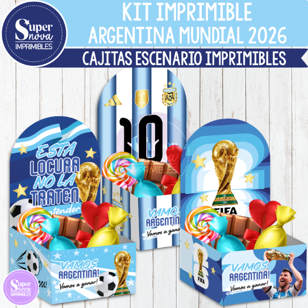 Producto - KIT IMPRIMIBLE ARGENTINA MUNDIAL 2026 CAJAS BANDEJAS ESCENARIO