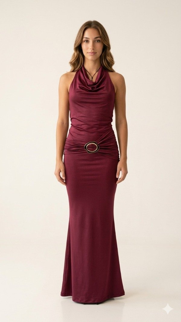 Producto - VESTIDO LARGO HEBILLA MICROFIBRA BUCHE Y CINTO