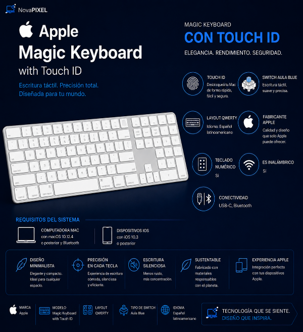 Producto - Teclado bluetooth Apple Magic Keyboard con Touch ID color blanco